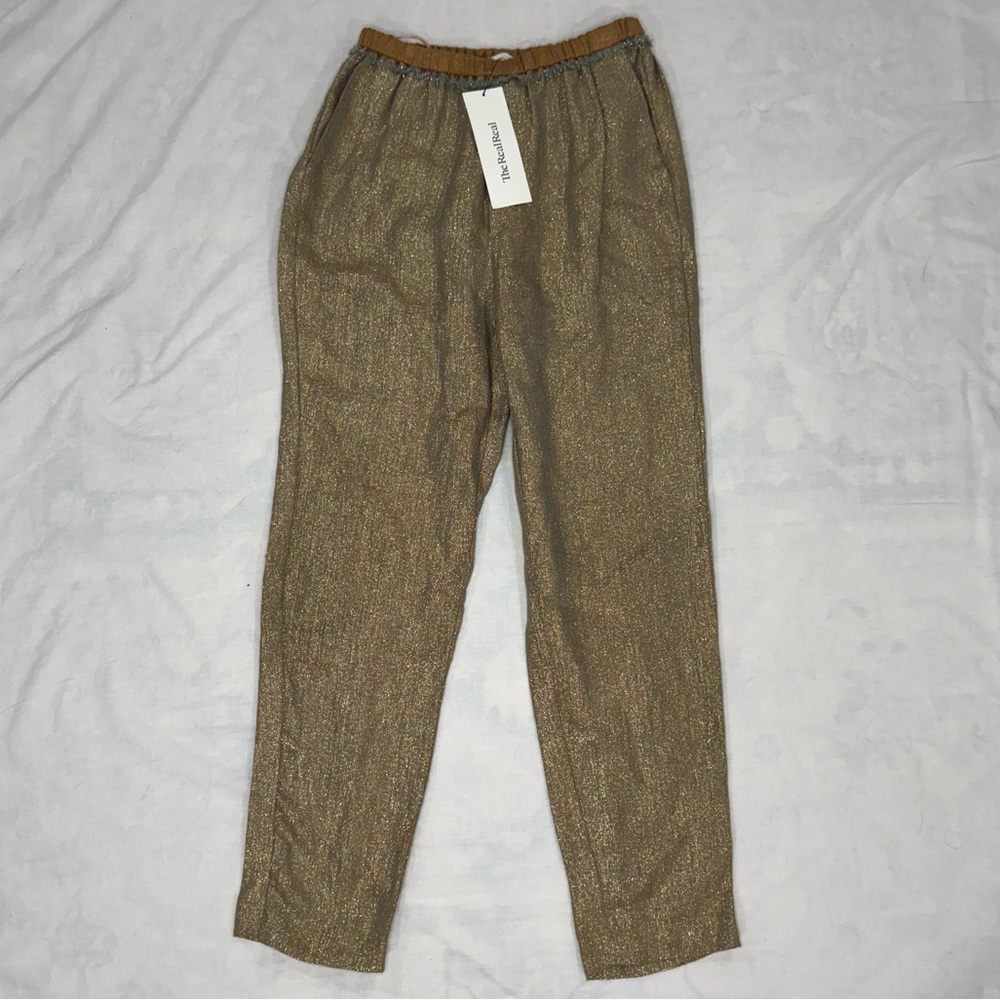 Forte Forte Gold Metallic Linen Blend Tapered Pants Size‎ I (S) Made in Italy